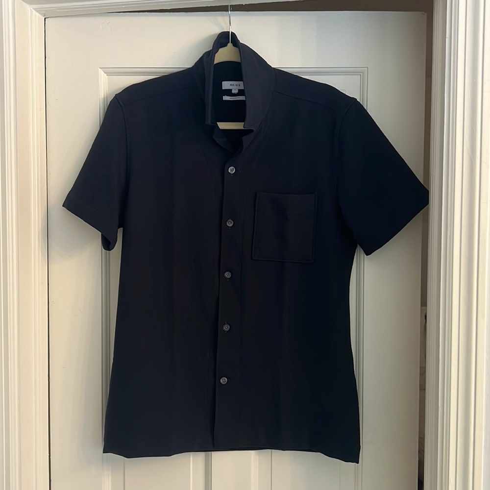 Reiss Bovice Seersucker Regular Fit Short Sleeve Shirt | Small | Navy